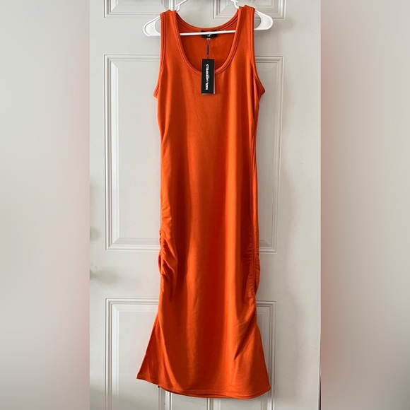 NWT Karl Lagerfeld Sleeveless Figure-Flattering  Ruched-Side Midi Dress SMALL - Picture 3 of 10
